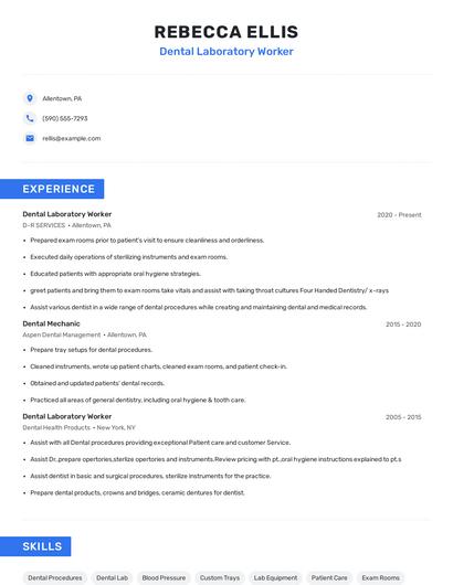 Dental Laboratory Worker Resume