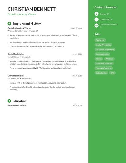 Dental Laboratory Worker Resume