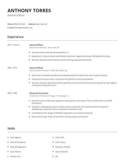 Dental Officer Resume