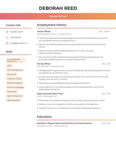 Dental Officer Resume