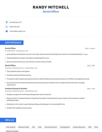 Dental Officer Resume