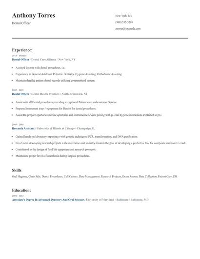 Dental Officer Resume