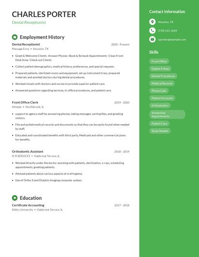 Dental Receptionist Resume