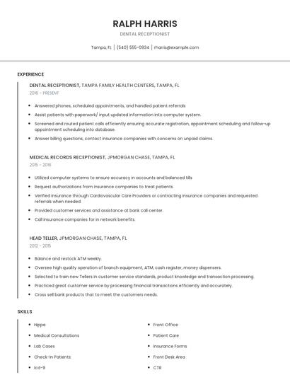 Dental Receptionist Resume