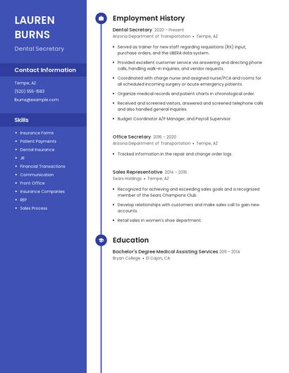 Dental Secretary Resume