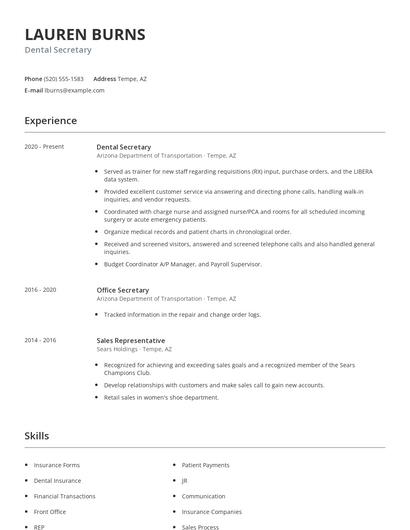 Dental Secretary Resume
