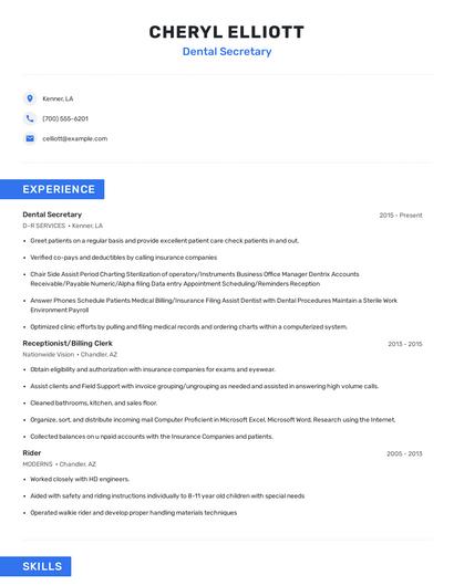 Dental Secretary Resume