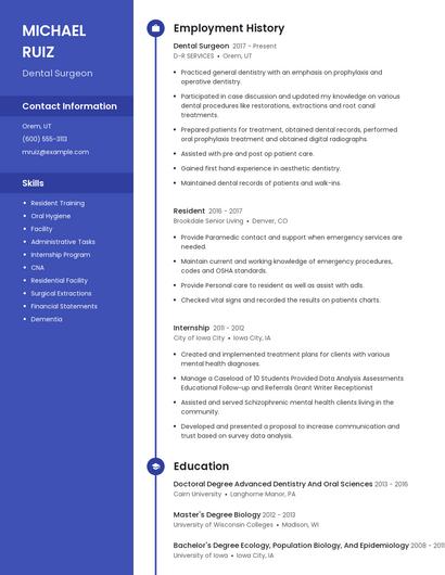 Dental Surgeon Resume