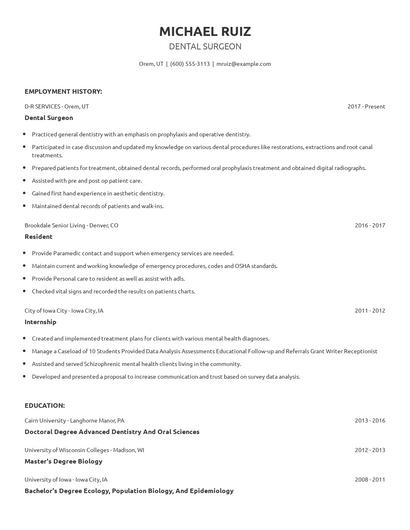Dental Surgeon Resume