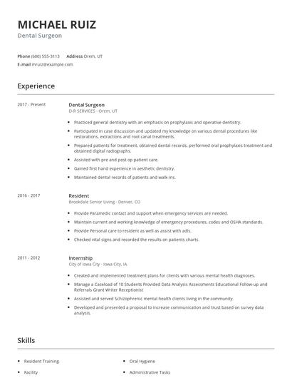 Dental Surgeon Resume
