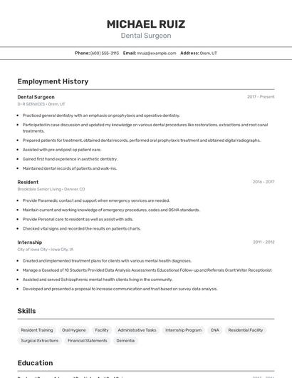 Dental Surgeon Resume
