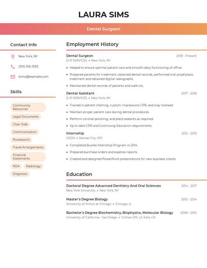 Dental Surgeon Resume