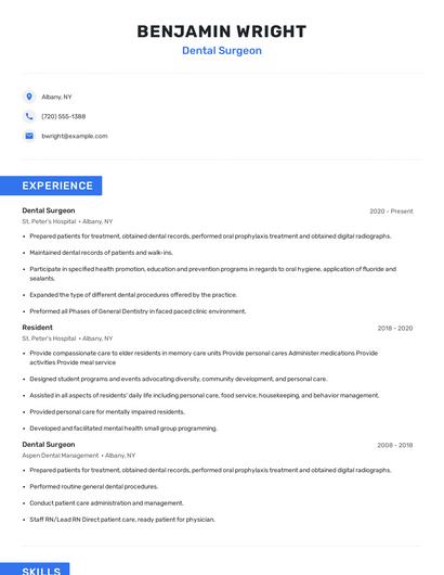 Dental Surgeon Resume