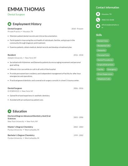 Dental Surgeon Resume