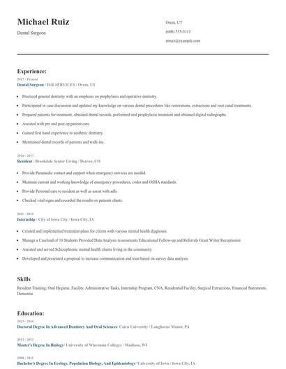 Dental Surgeon Resume