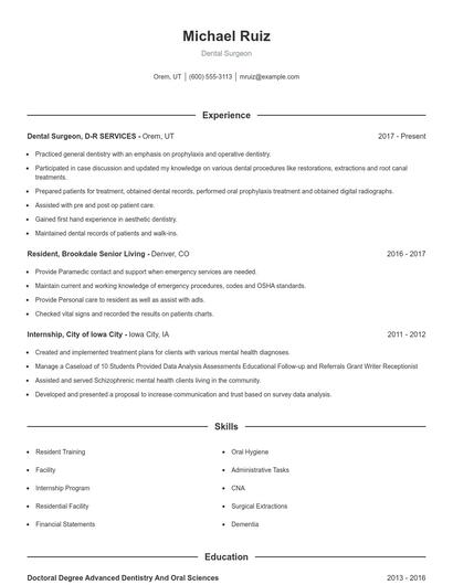 Dental Surgeon Resume