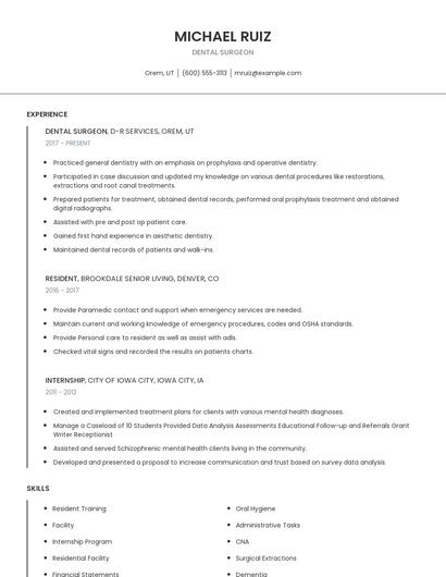 Dental Surgeon Resume