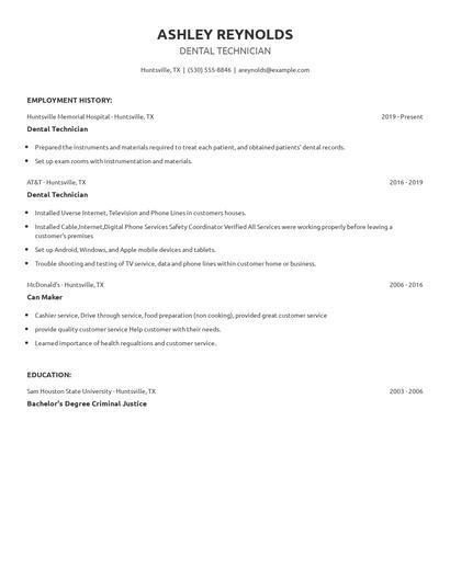 Dental Technician Resume