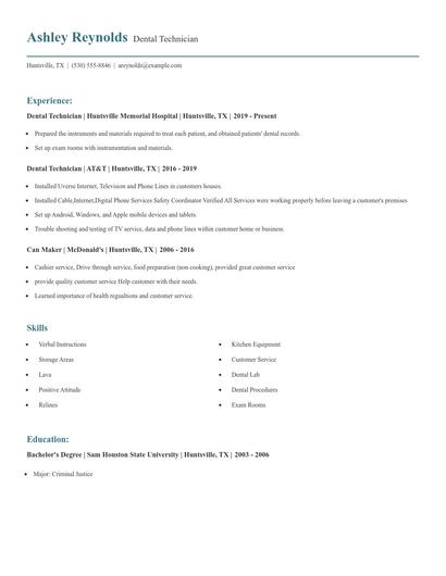 Dental Technician Resume