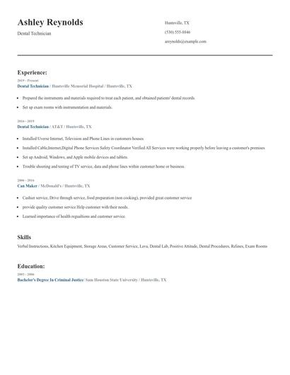 Dental Technician Resume