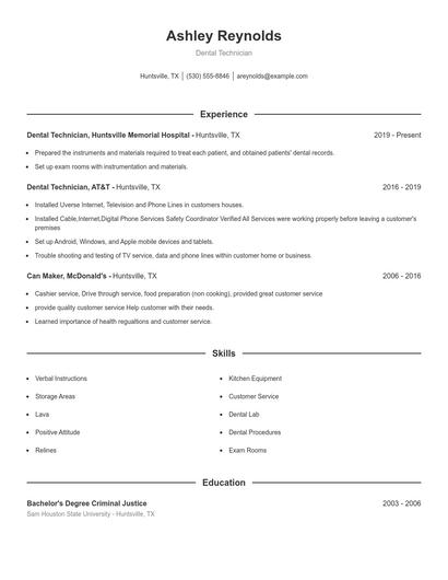 Dental Technician Resume
