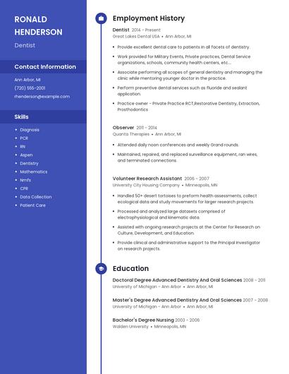 Dentist Resume