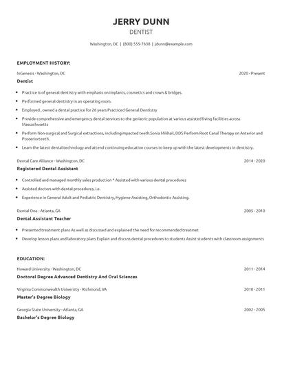 Dentist Resume