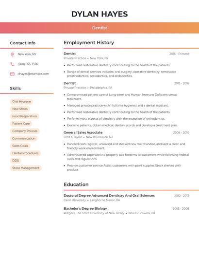 Dentist Resume