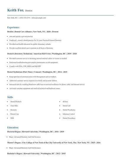 Dentist Resume