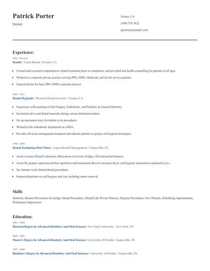 Dentist Resume