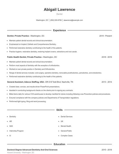 Dentist Resume