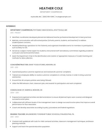Department Chairperson Resume