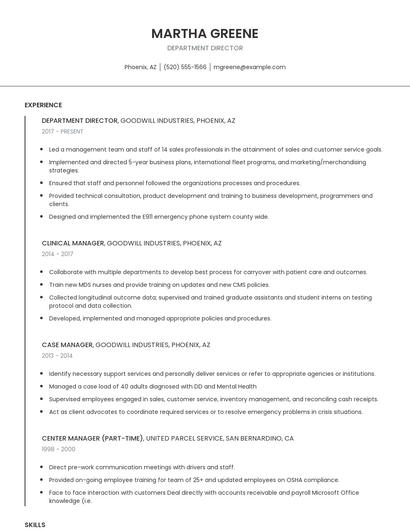 Department Director Resume