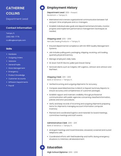 Department Lead Resume
