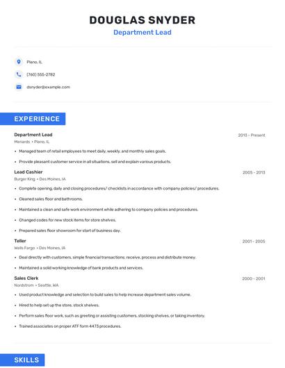 Department Lead Resume