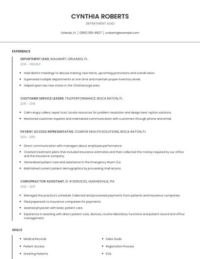 Department Lead Resume