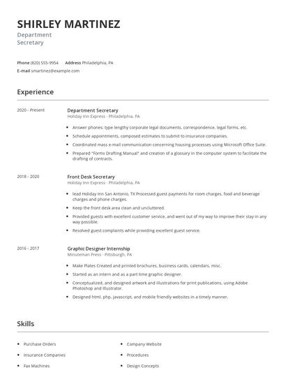 Department Secretary Resume