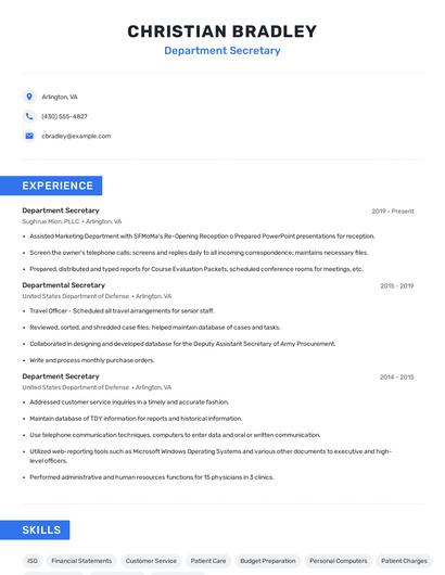 Department Secretary Resume