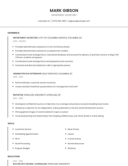 Department Secretary Resume