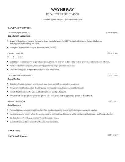 Department Supervisor Resume
