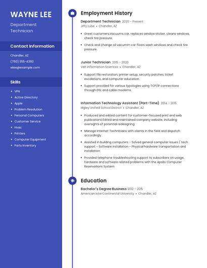 Department Technician Resume