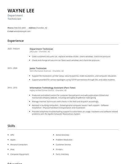 Department Technician Resume