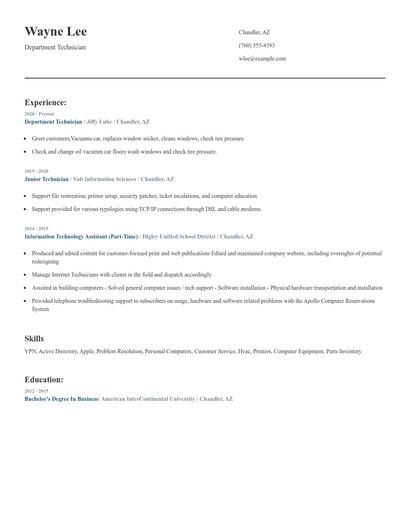 Department Technician Resume
