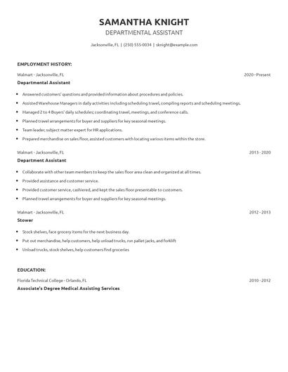 Departmental Assistant Resume