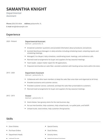 Departmental Assistant Resume