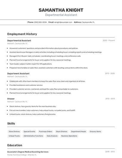 Departmental Assistant Resume