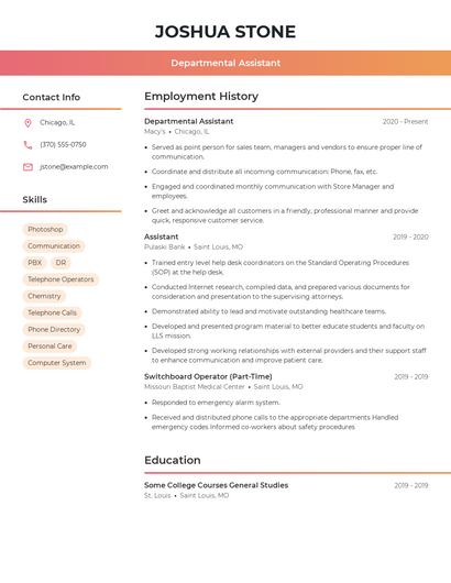 Departmental Assistant Resume