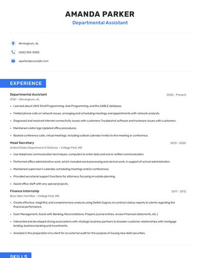 Departmental Assistant Resume