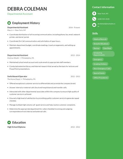 Departmental Assistant Resume