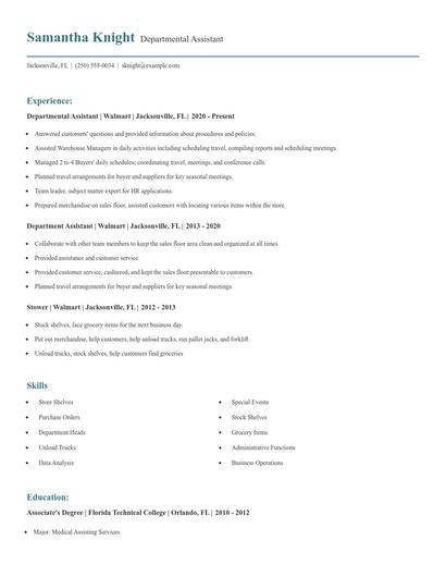 Departmental Assistant Resume